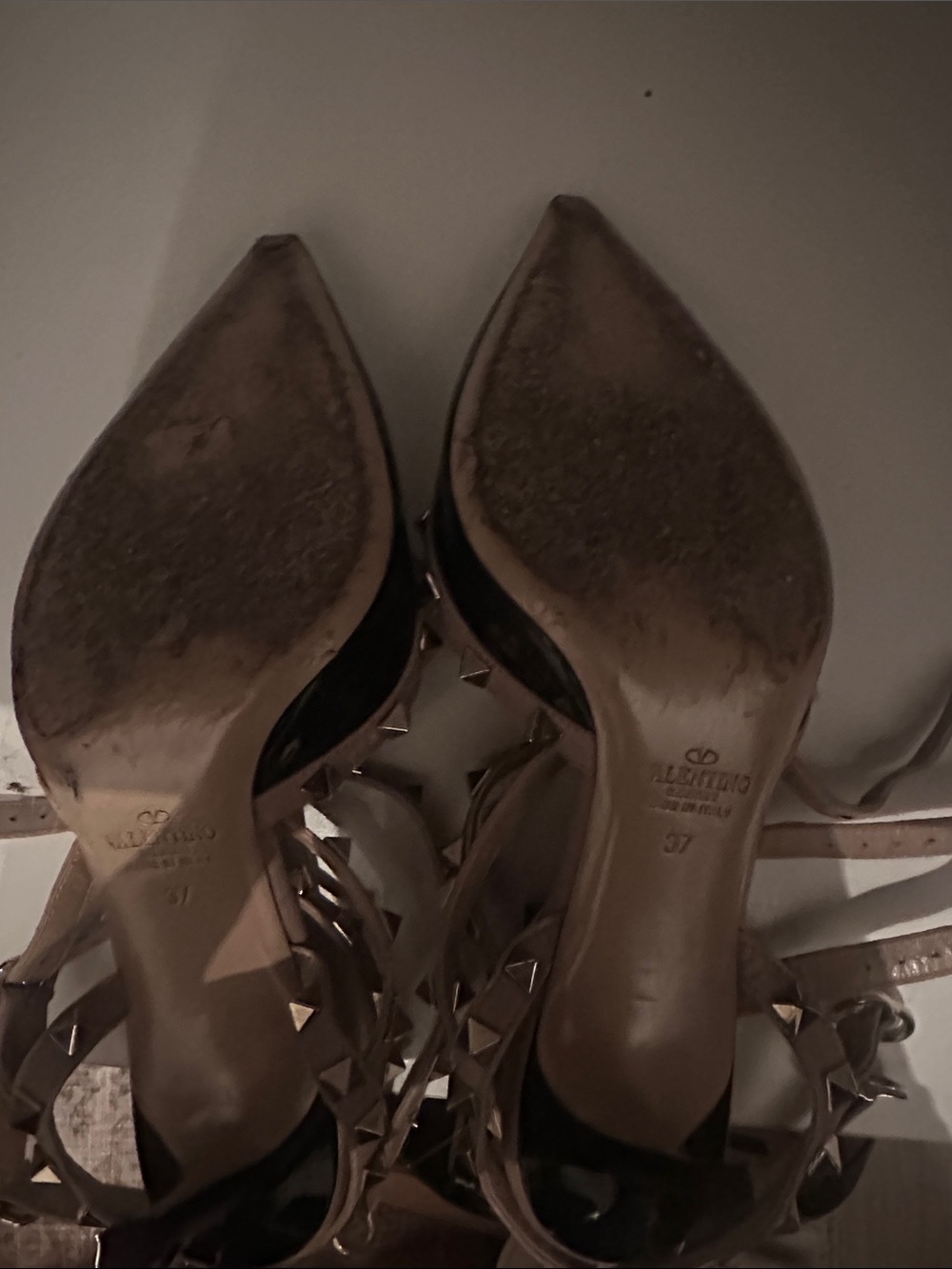 Valentino Two-Tone Studded Pointed-Toe Ankle Strap Pumps - Picture 4 of 4